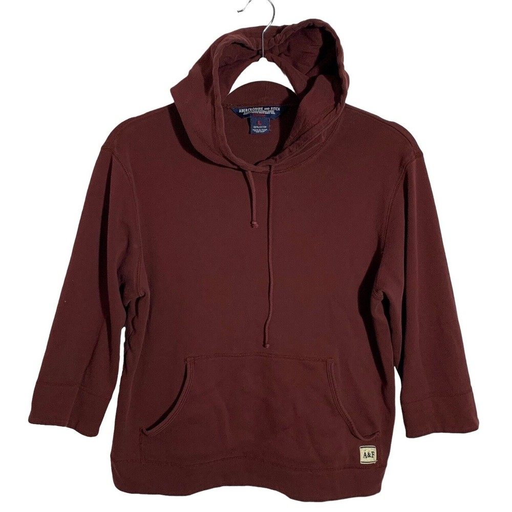 Abercrombie & Fitch Womens Size Large Burgundy Crop Pullover Hoodie